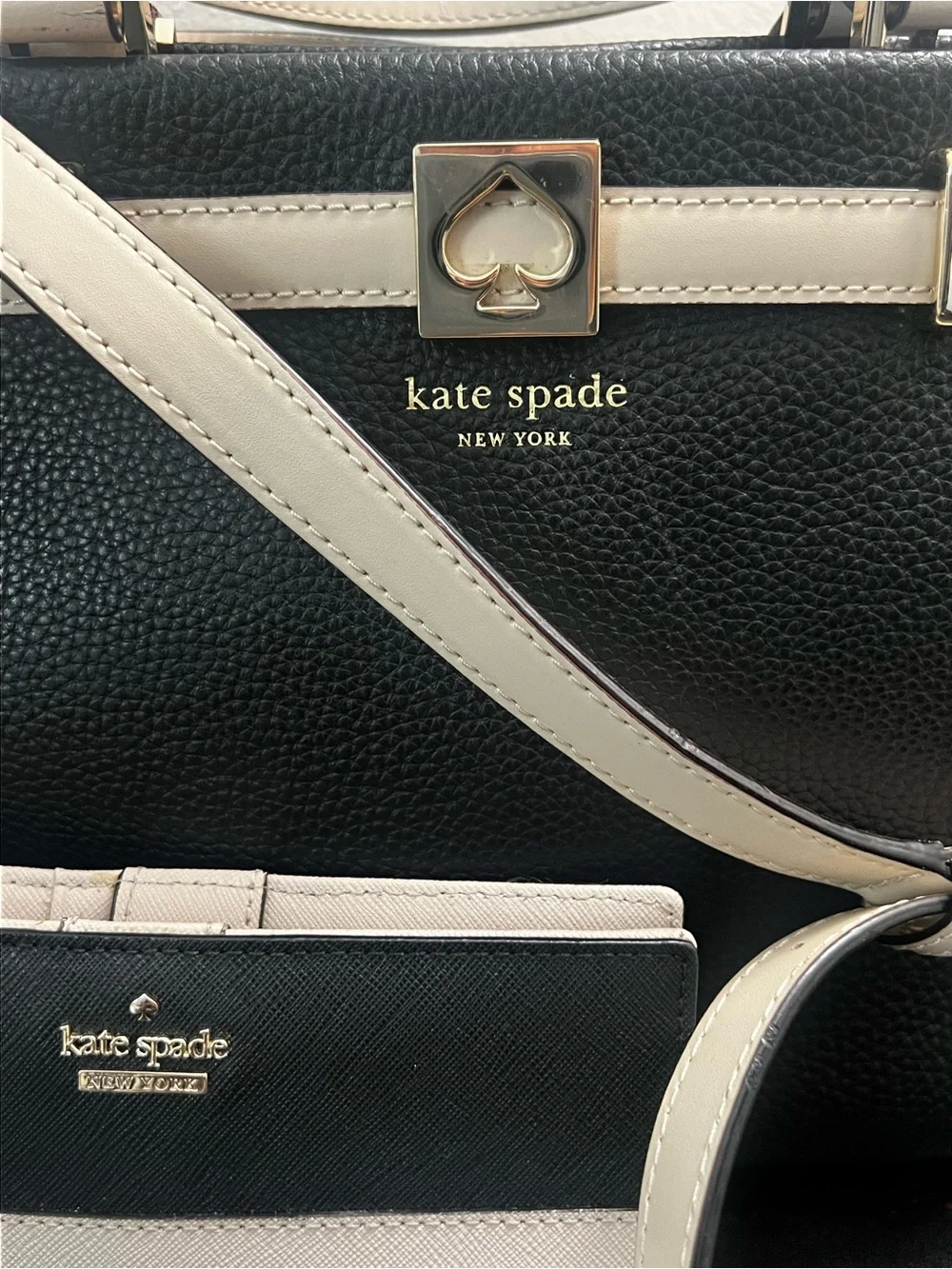 kate spade Black and Cream Leather Bi-Color Satchel with Matching Wallet